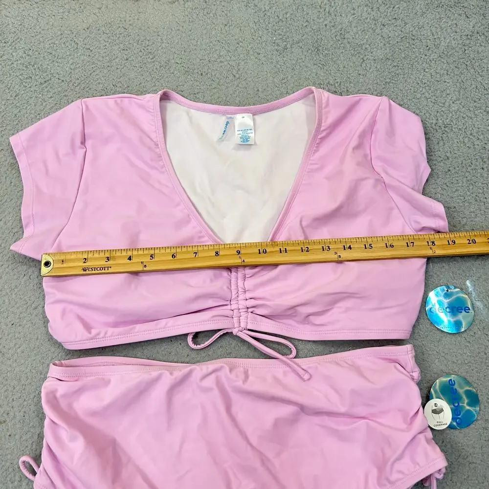 Decree Bikini Swimsuit‎ Womens 1X Pink Full Coverage High Rise 2 Piece NEW
